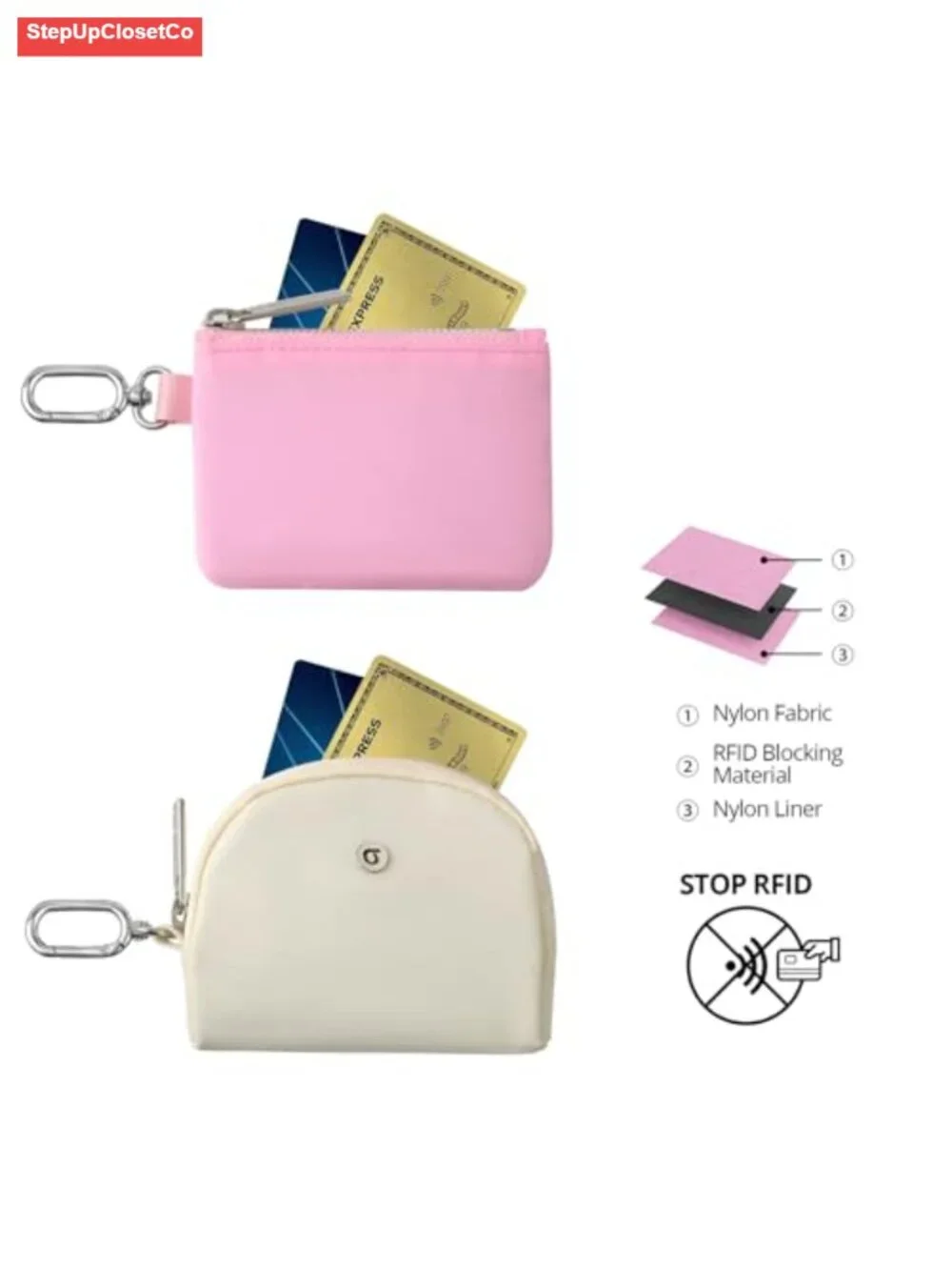 Detachable Dual Pouch Wristlet Wallet RFID Blocking Nylon